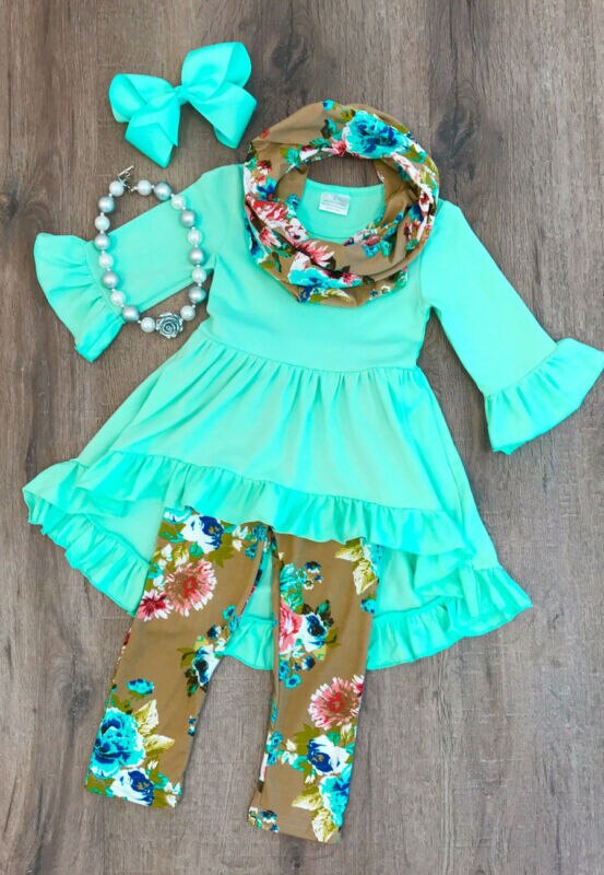 Boutique Del Bambino Dei Capretti Del Bambino Della Ragazza di Colore Solido Top del Vestito Stampato Floreale Pantaloni Legging Vestito Vestiti 1-6Y