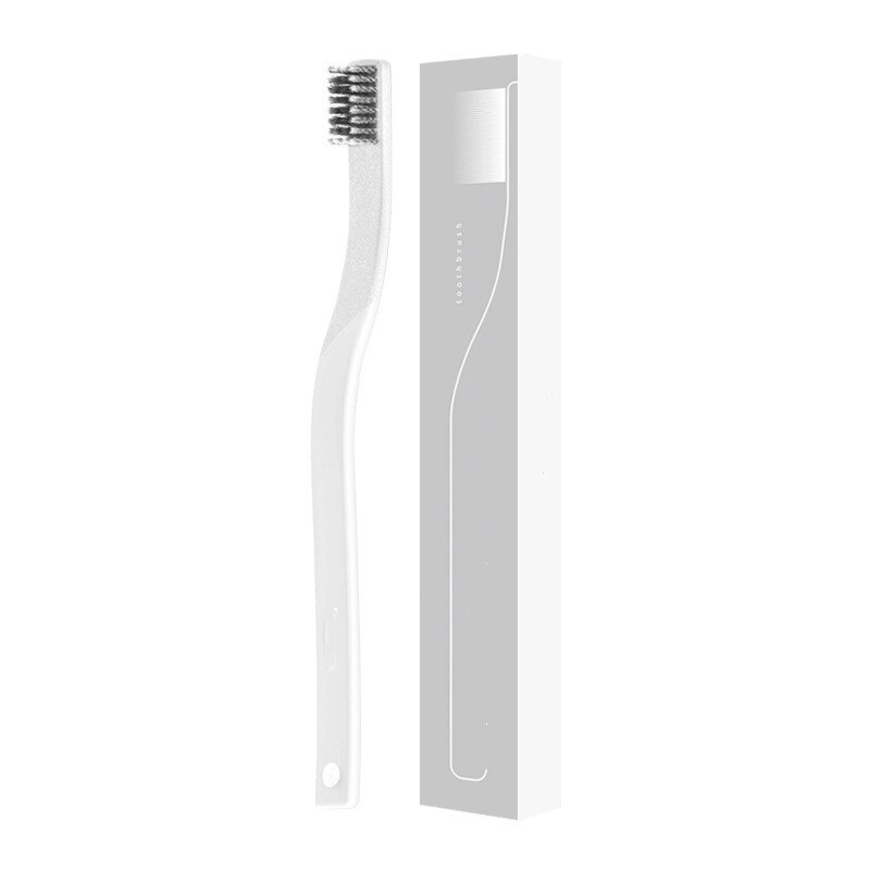 Brosse à dents en spirale en charbon de bambou, outil à dent avec Carton noir et blanc, pour adulte, poils souples,: white