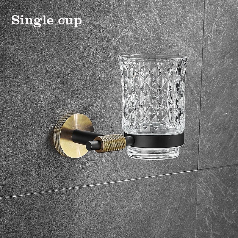 Stainless Steel Bathroom Hardware Set Bathroom Accessories Black Towel Rail Bar Rack Gold Towel Bar Shelf Towel Holder: Single cup