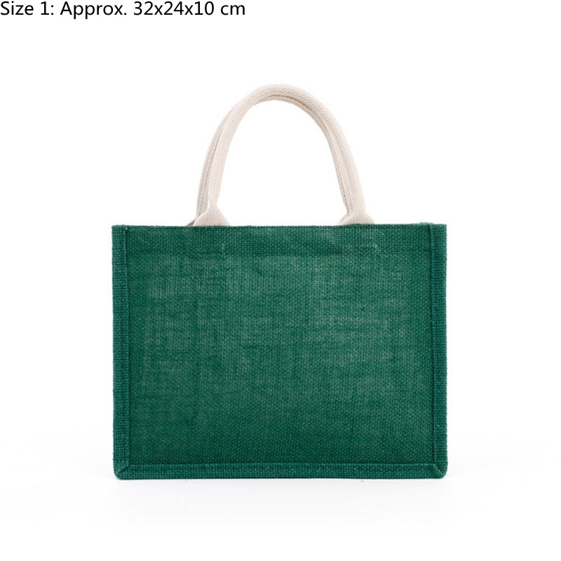 D0LF Jute Tote Met Handvatten Casual Grote Capaciteit Tote Herbruikbare Schoudertas Blank Clutch Bags Voor Borduurwerk Afdrukken: Green Size 1