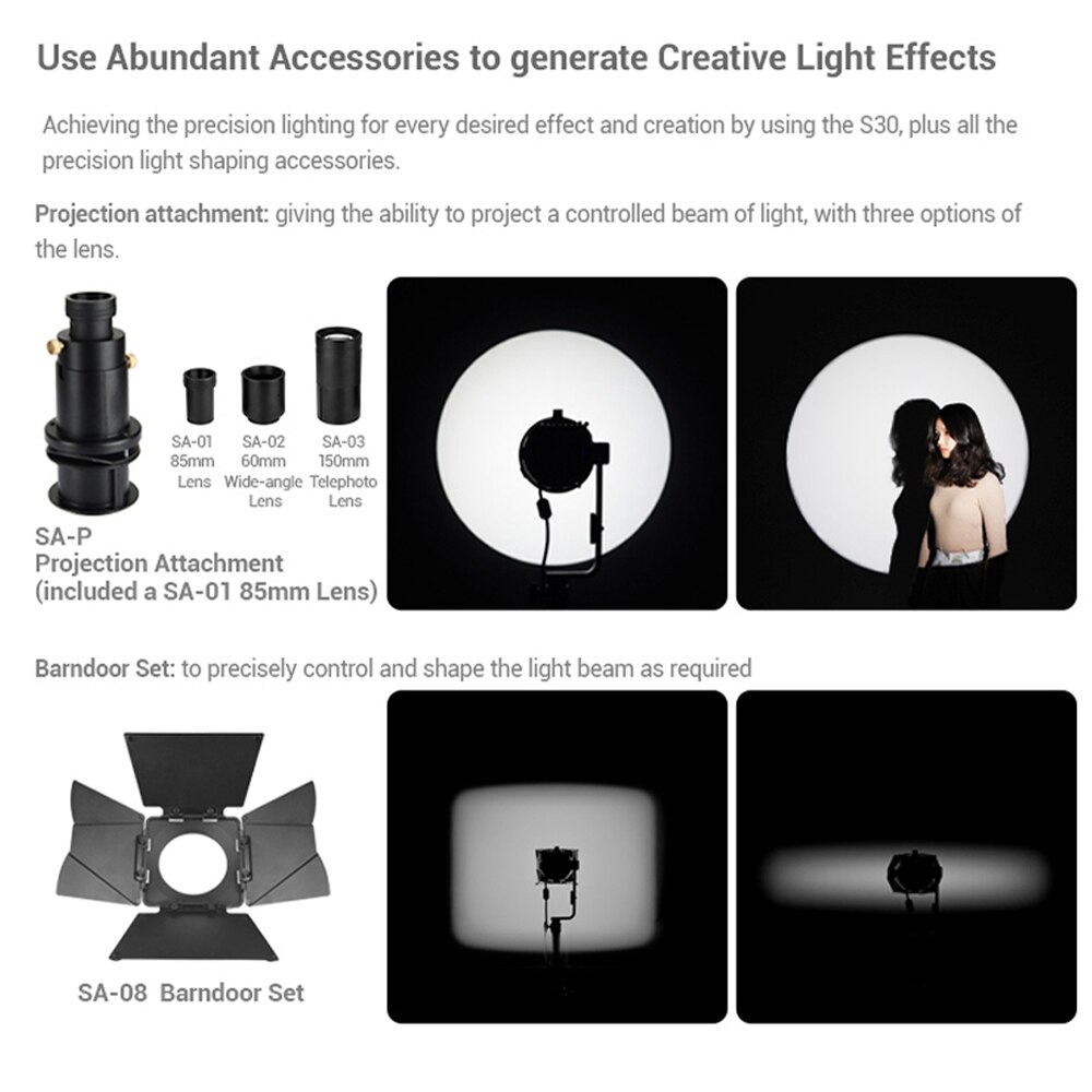 Godox S30 S60 Scherpstellen Led Light Accessoires Projectie Lens SA-P Gobo Set SA-09 Kleurgels Kit SA-11 Softbox SA-30 Fotografie