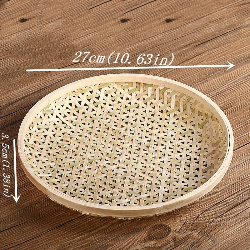 Bambu käsintehty kutominen paju hedelmälevyt iso ontto säilytysastia ruoalle välipala leipä tasainen vati pyöreä tarjotin rottinki: Pyöreä 27 x 3.5cm