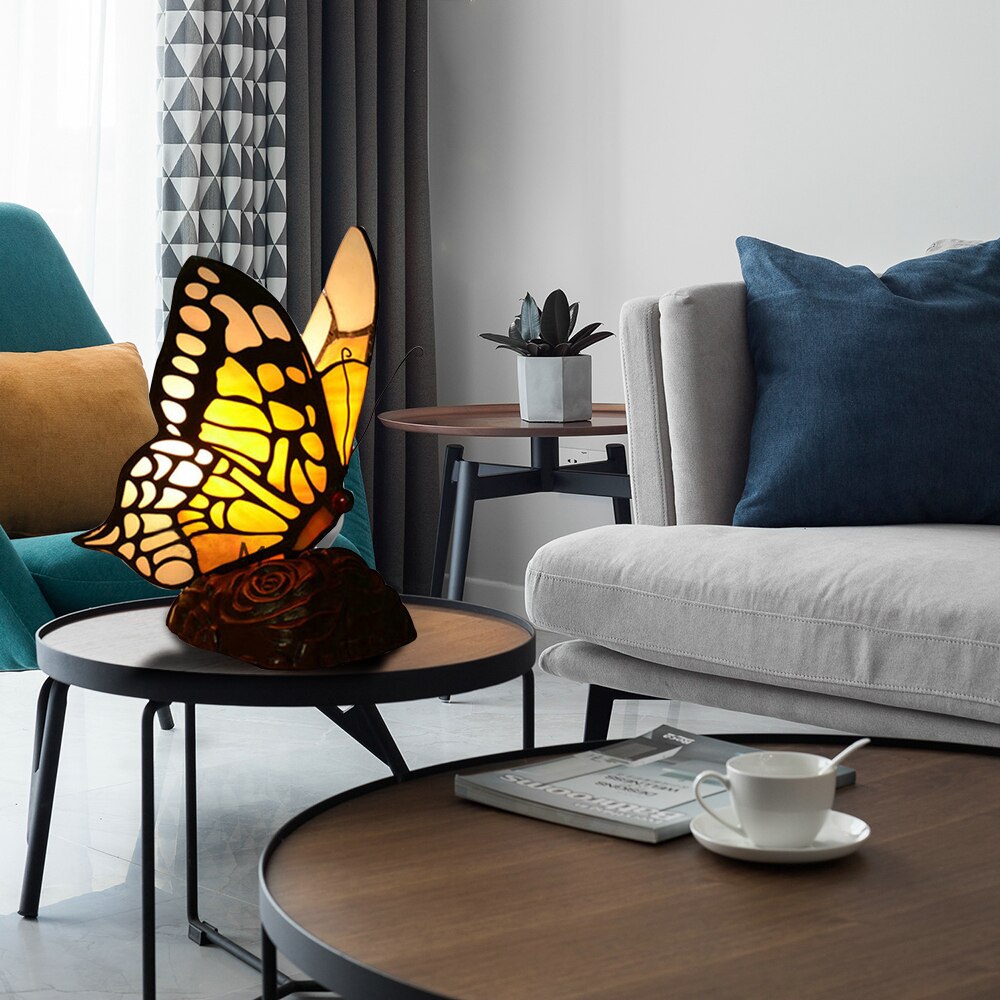 Artpad Stained Glass Tiffany Vlinder Lampen Met Us/Eu Plug In E27 Slaapkamer Bed Led Vlinder Licht Voor Tafel night Armaturen