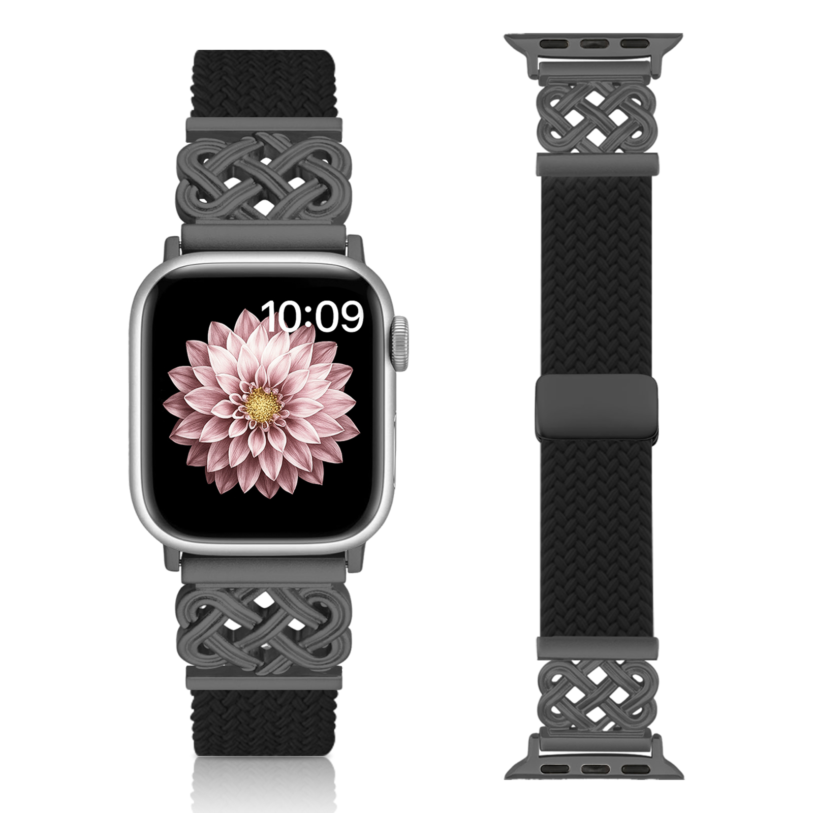 Gevlochten band voor Apple Watch Band 44 mm 40 mm 45 mm 49 mm 41 mm 38 gesparmband iWatch-serie se 7 3 6 8 9 Ultra 2 magnetische band: 18mm / Black