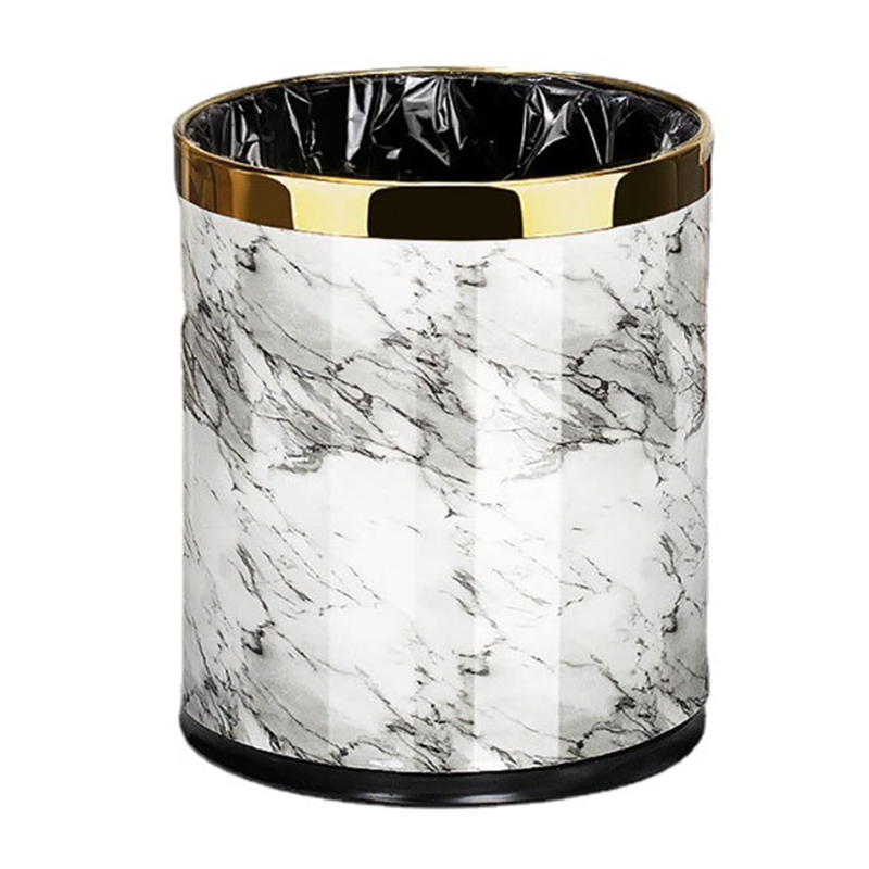 Marble Pattern Trash Can 10L Trash Can Bin Buckets Diameter Waste Bins Living Room Bathroom Kitchen Dustbin Trash Bin: Default Title