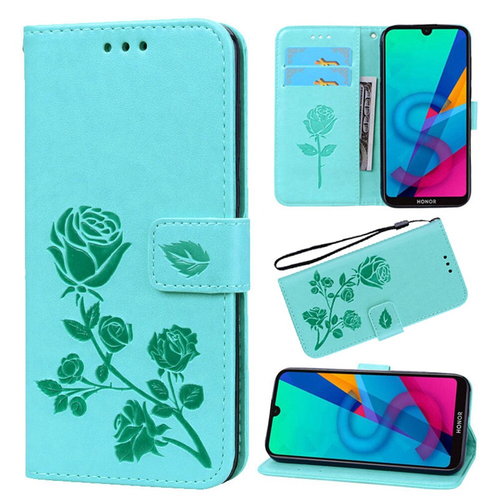 Luksus læder flip bogtaske til alcatel 1s 5024d 1s rose flower pungholder etui telefon cover taske: 1s 2019 5024d / 3 grønne