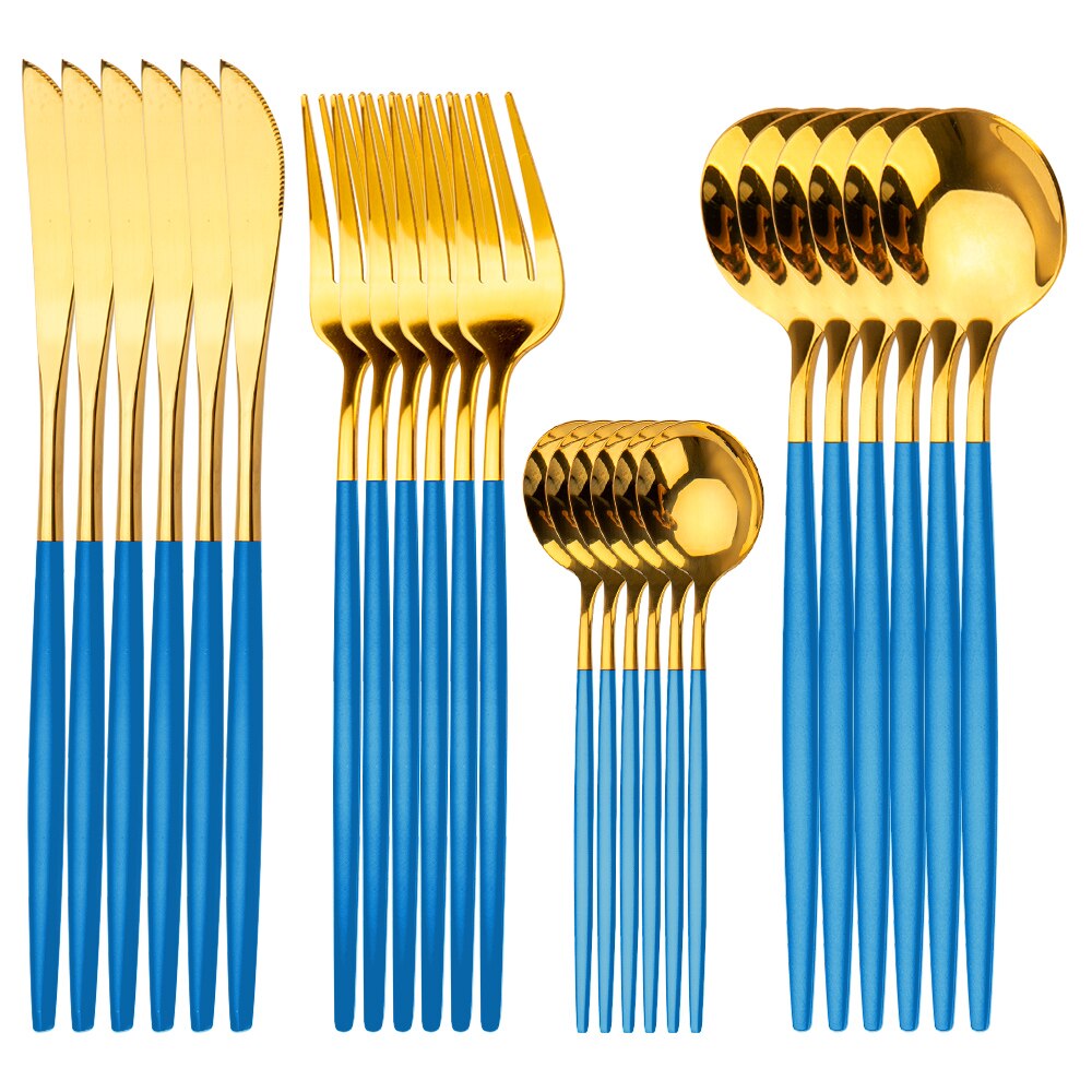 Merry Christmas Cutlery Set 24 Piece Christmas Dinnerware Knife Fork Spoon Set Tableware Christmas Decorations For Home: 24pcs Blue Gold