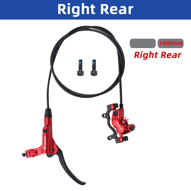 Zoom Hb876 Mtb 4 Piston Aluminium Alloy Hydraulic Oil Pressure Brake 800/1400mm Mountain Bike Brake With Resin Brake Pads: red right rear
