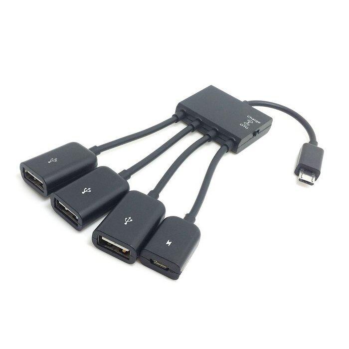 3 In 1 Micro Usb Otg Hub Adapter Voor Smartphone / Tablet Micro Usb Splitter Voor Apple Samsung Lenovo: Black 4 in 1