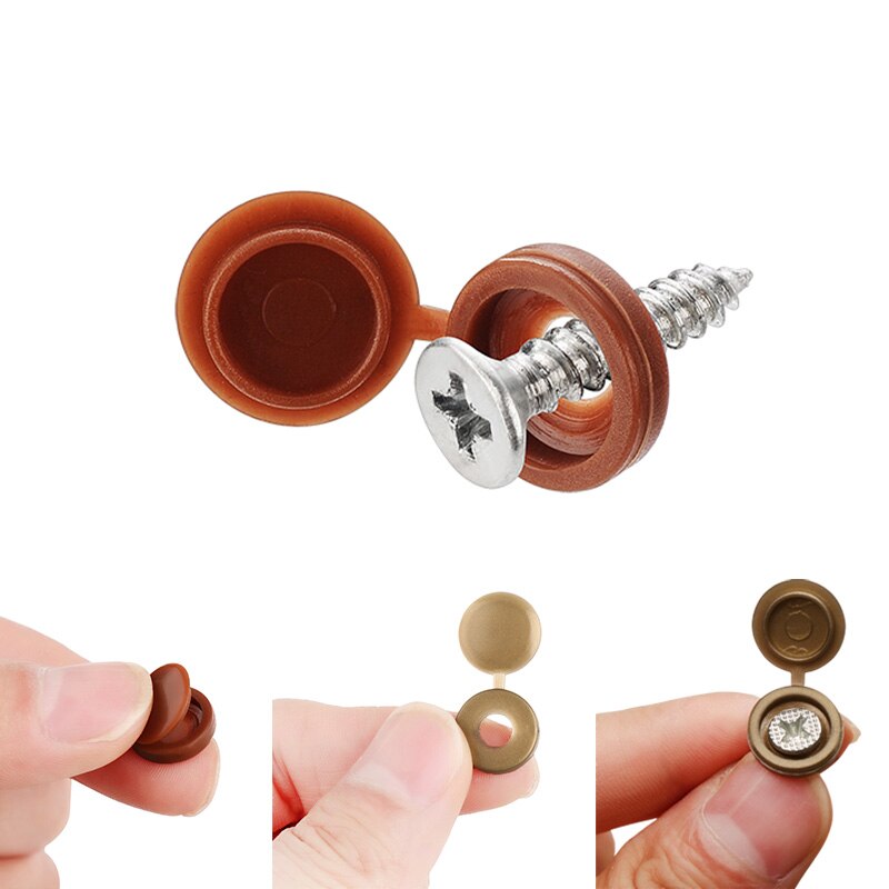 100Pcs Plastic Screw Caps Covers Decorative Snap Buttons White Black Brown