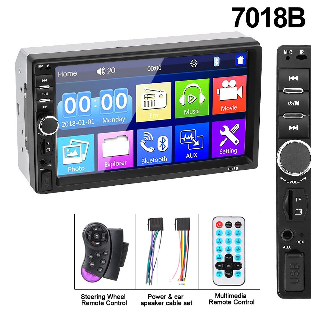 Bilradio 2 din  hd 7 " autoradio multimediaspelare 2 din pekskärm auto audio bilstereo  mp5 bluetooth usb tf fm kamera: 7018b med kontroll