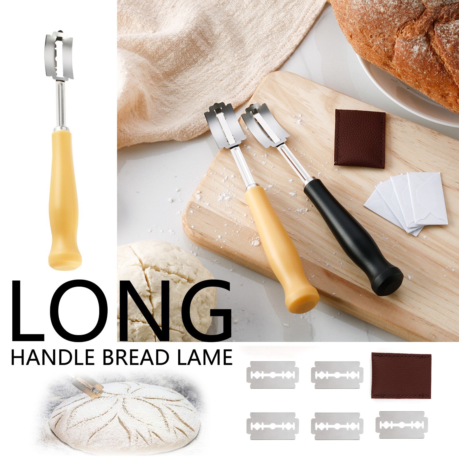 30# Long Handle Bread With Premium Slashing 6 Blades Included Bread Accessories Baking Pastry Tools Pastry Bakery Accessories