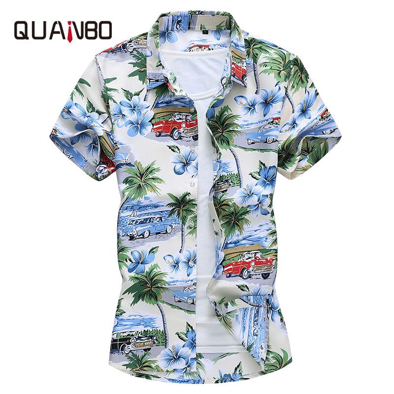 Quanbo Zomer Heren Dress Shirts Mode Bloem Hawaiian Heren Shirt Korte Mouw Plus Size 5XL 6XL 7XL