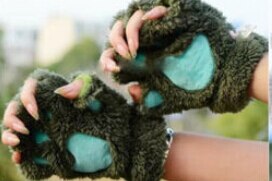 Bonito inverno quente metade do dedo luvas luvas femininas luvas luvas luvas luvas femininas mitten: Army green
