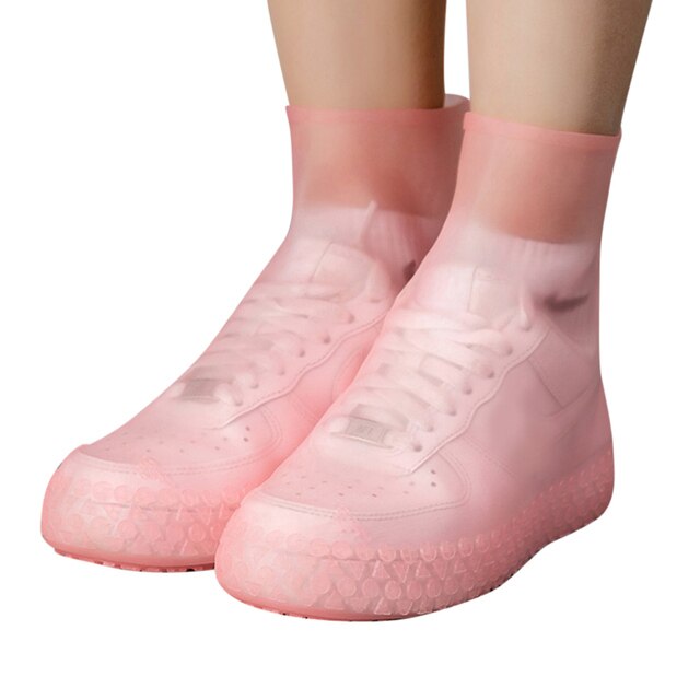 Couvre-chaussures de pluie en caoutchouc réutilisable, imperméable, Portable, antidérapant, accessoires pour chaussures unisexes: Couleur rose / 41-44