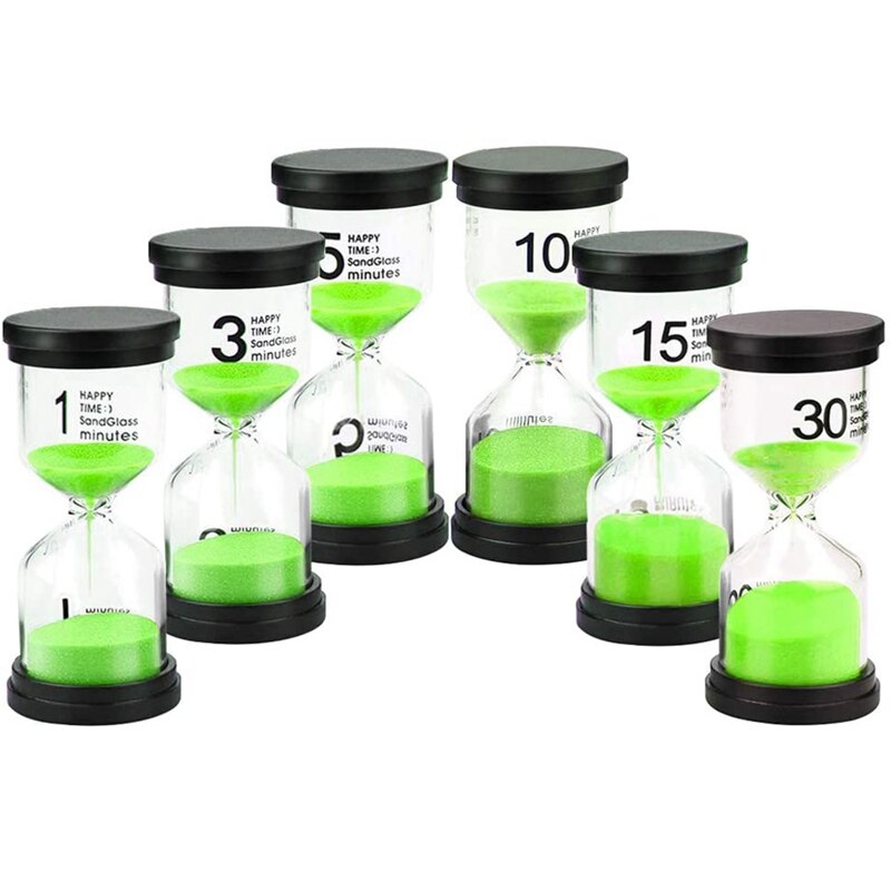 Sand Timer,6 Pieces Hourglass Sandglass Timer 1Min / ins / 5Mins / 10Mins / 15Mins / 30Mins for Games Classroom Home