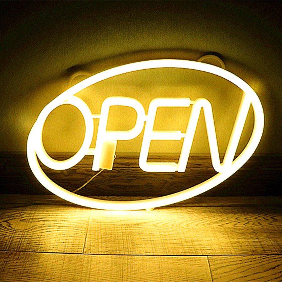 42*26.8cm öppna neonskyltar ultra ljusa öppna bokstäver neon led lampa restaurang bar heminredning usb/batteridriven ljus 7 färg: Varmt ljus