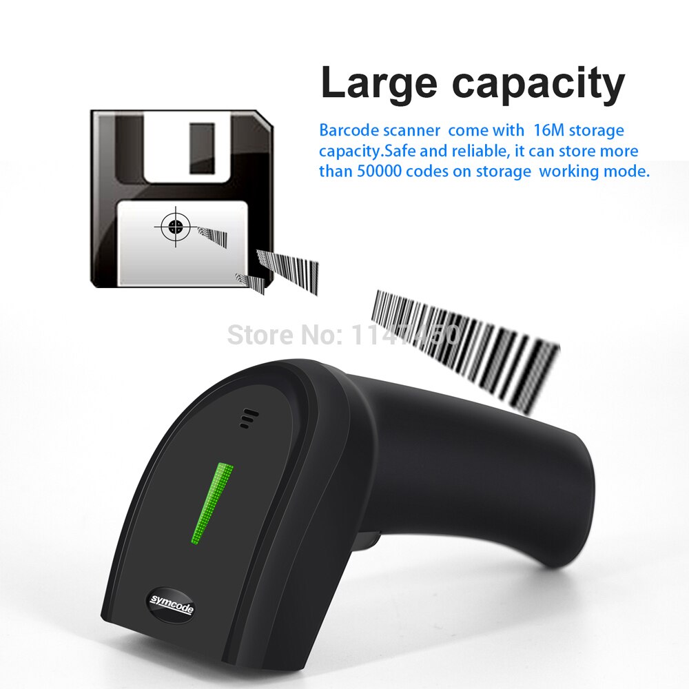 1D 2D 2.4Ghz Wireless Barcode Scanner,QR Bar code Reader 30-100 meters Transfer Distance,16M Storage Space,Data Matrix,PDF 417