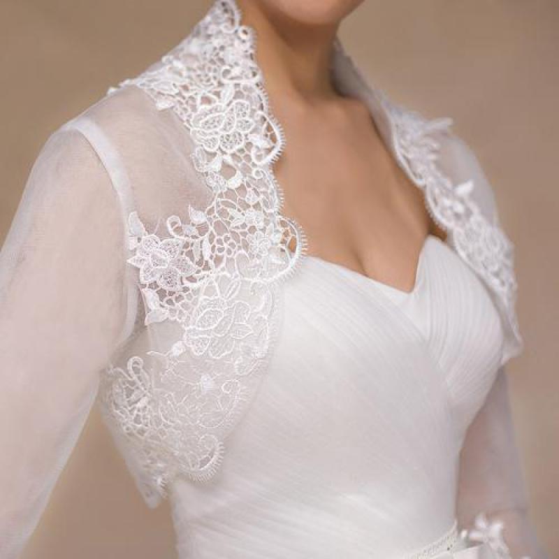 Weiß Spitze Braut Formale Jacken Kap Mariage Frauen Abend Tüll Bolero Langarm Hochzeit wickelt Schal Braut Mantel