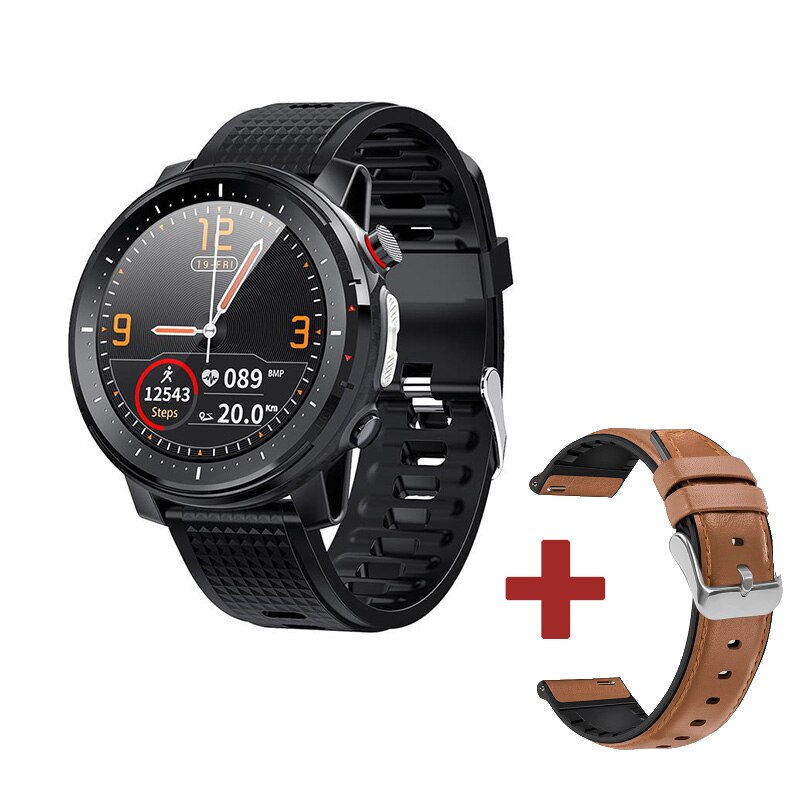 696 l15 360 x 360 pixels smart watch herre pulsmåler armbånd blodtryk vandtæt sport smartwatch armbånd: Bk silica bw læder
