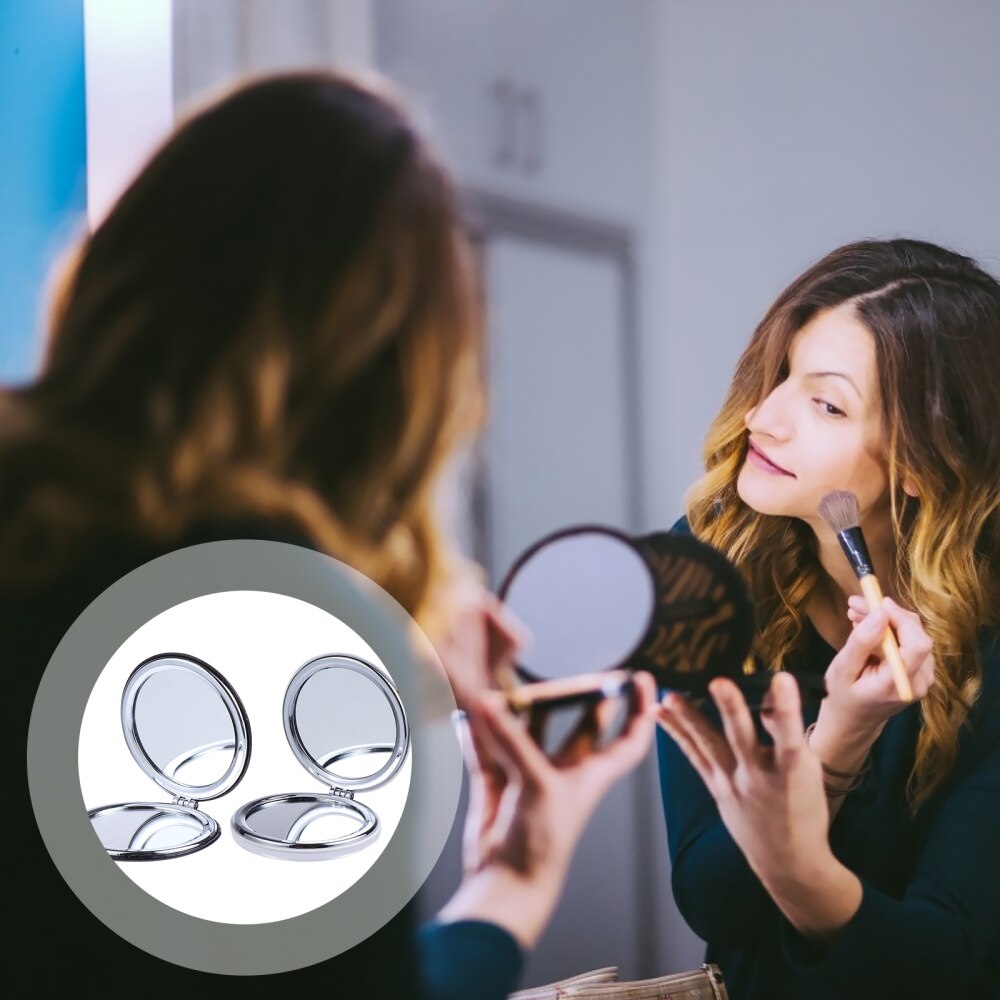 2Pcs Zakformaat Draagbare Opvouwbare Handheld Compacte Spiegel Make-Up Spiegel