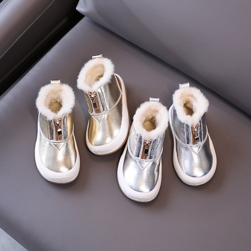 Baby Snowboots Lederen Rits Glanzende Warme Schoenen Jongens Laarzen Kinderen Schoenen Winter Meisjes Katoen Laarzen