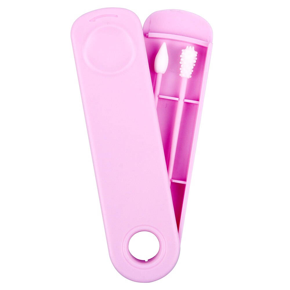 Cotonete de algodão reusável cotonetes de silicone cosméticos cotonetes varas de reciclagem de duas cabeças para limpeza de maquiagem 2 pçs/caixa: Pink