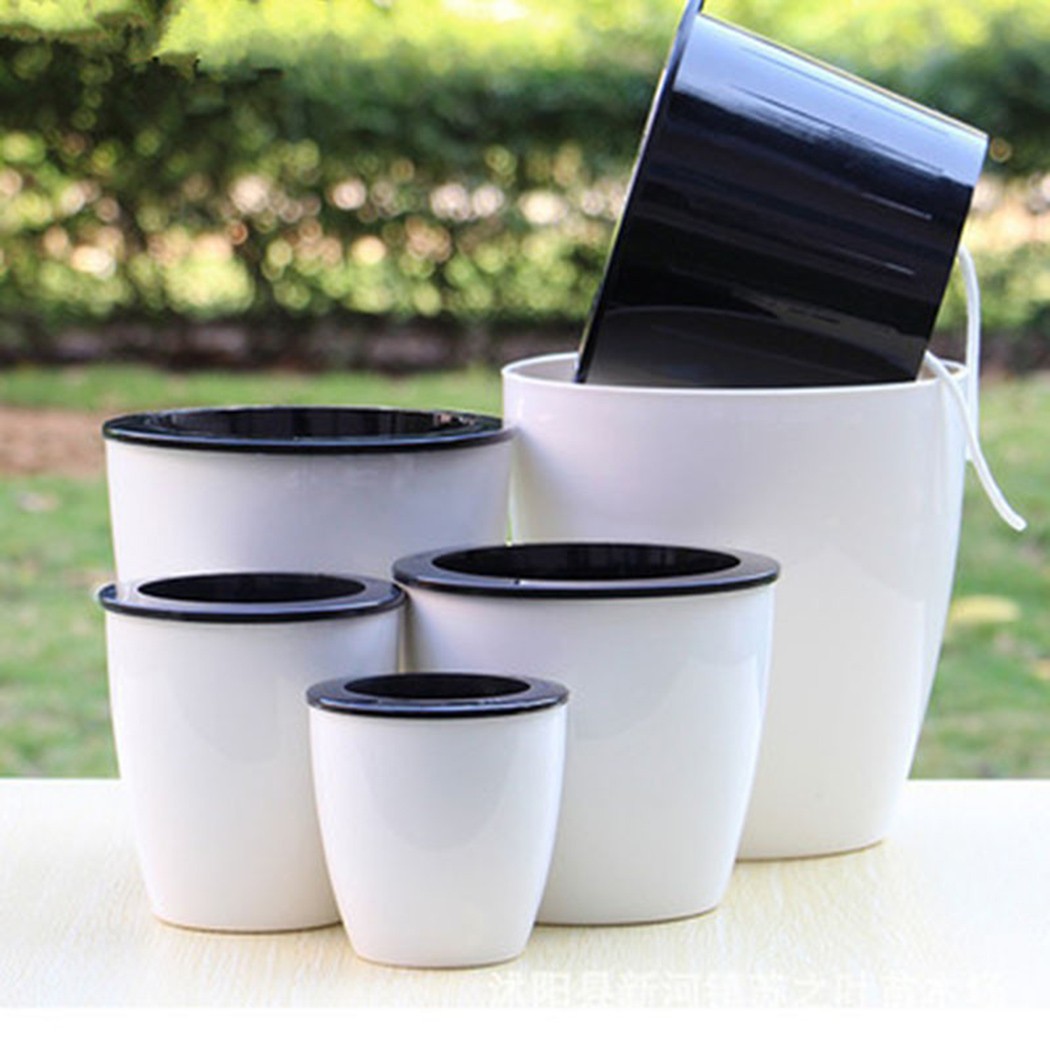 Lazy Flower Pot Flowerpot Imitation Porcelain Series Plastic Self Watering Pot Outer Inner Green Plants Pot For Home Decoration