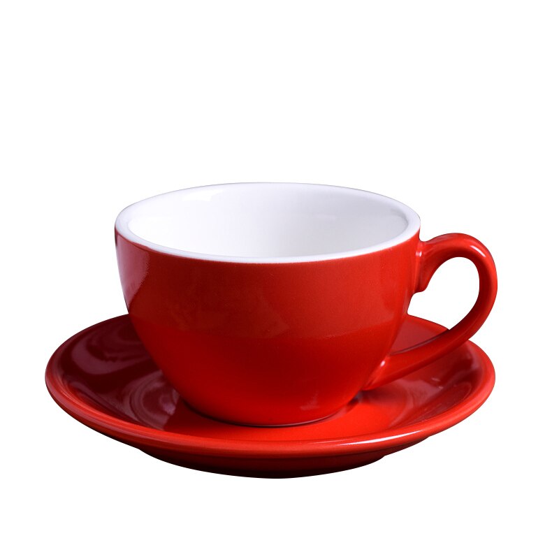 220ml keramiske kaffekopper kaffekoppsett europeisk stil cappuccinokopper for latte mokka te kaffekopp med tallerken: Rød