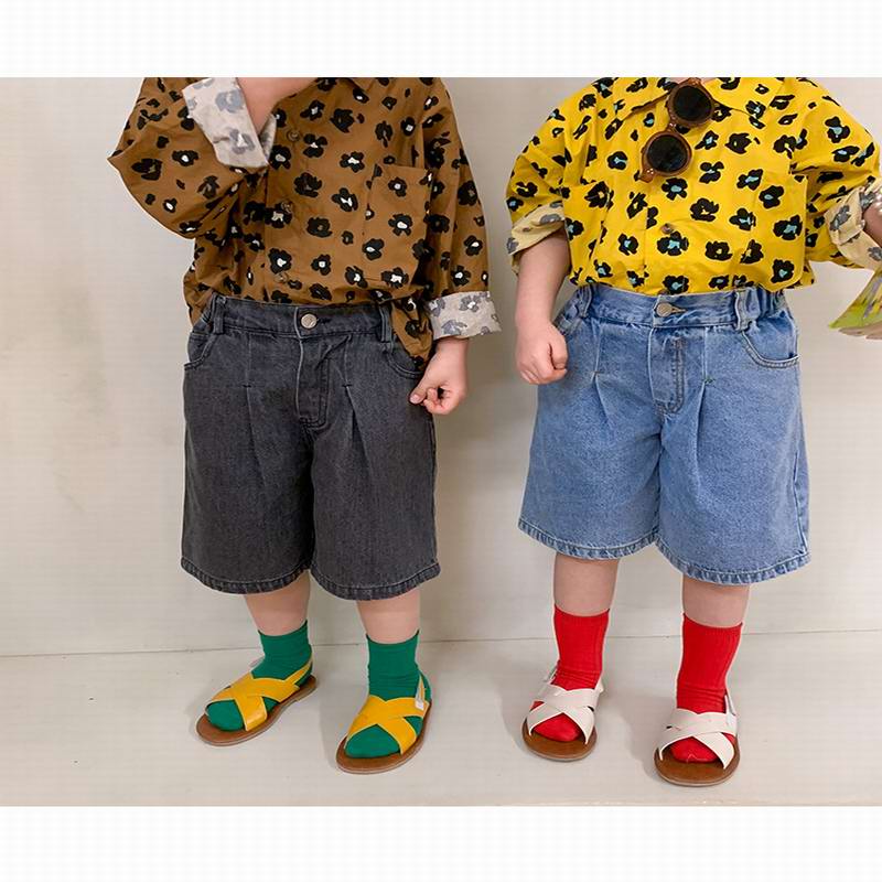 Jean taille élastique en Denim pour enfants de 2 à 8 ans, pantalon de loisirs, court,: black / 90cm 2-3T
