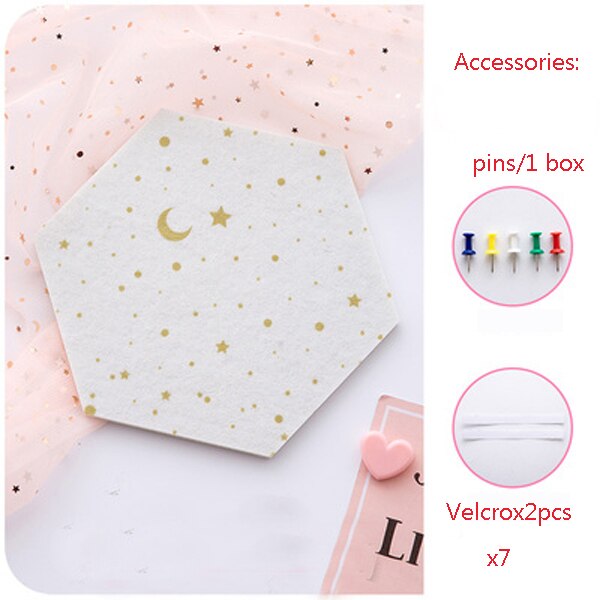 7Pcs 3D Hexagon Moon Star Vilt Board Brief Bericht Board Foto Display Diy Art Wanddecoratie Kantoor Planner board: WHITE