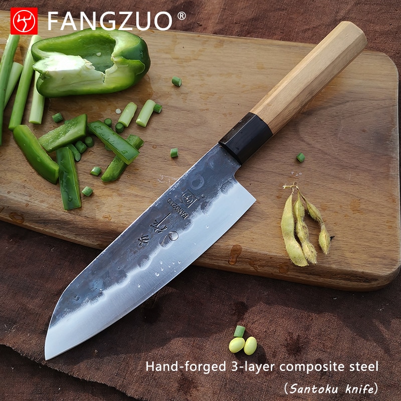 Cuchillo Santoku hecho a mano, 7 pulgadas, 3 capas, japonés, AUS10, cuchilla de alto carbono, Chef, cocina, cuchillos profesionales, herramientas para cortar