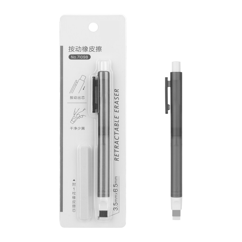 1pc Drawing Eraser Push Erasers Set Rubber Pen-shaped Refill Automatic telescopic Rubbers Stationery Learning: Black