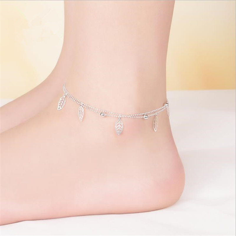 KOFSAC Summer Trendy Hollow Leaves Bracelet Ankle Chain Foot Jewelry 925 Sterling Silver Anklets For Women Beach Party