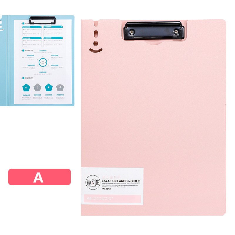 Kawaii – classeur Morandi A4, avec Clip en métal, rangement du papier de Test, bloc-notes, presse-papiers, papeterie fournitures de bureau: A Pink