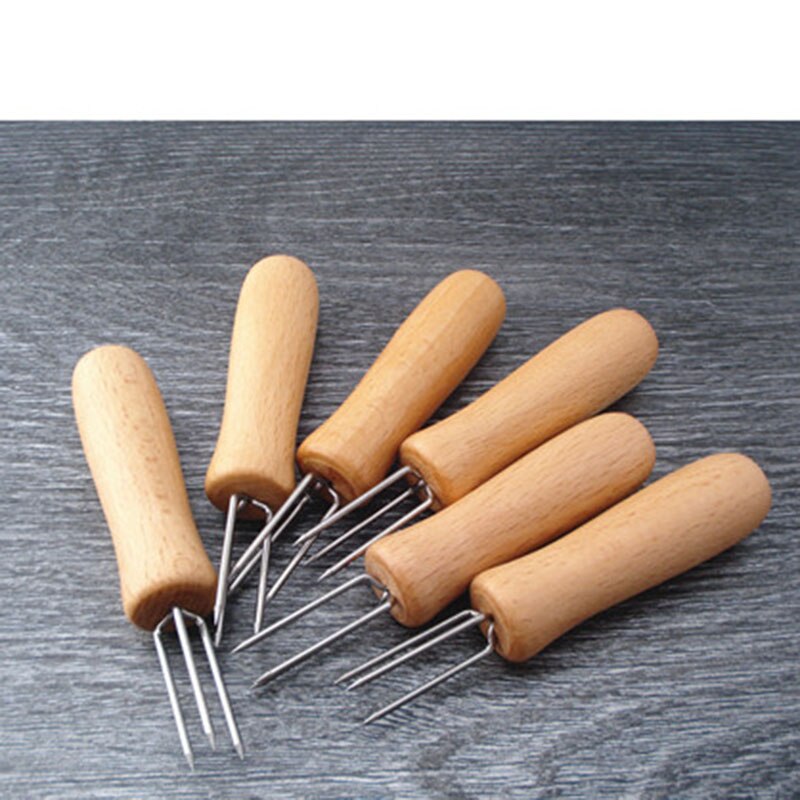 20pc majsholdere rustfrit stål grillspyd pinde trægreb frugtgafler buffet fondue fest grill tilbehør grillværktøj