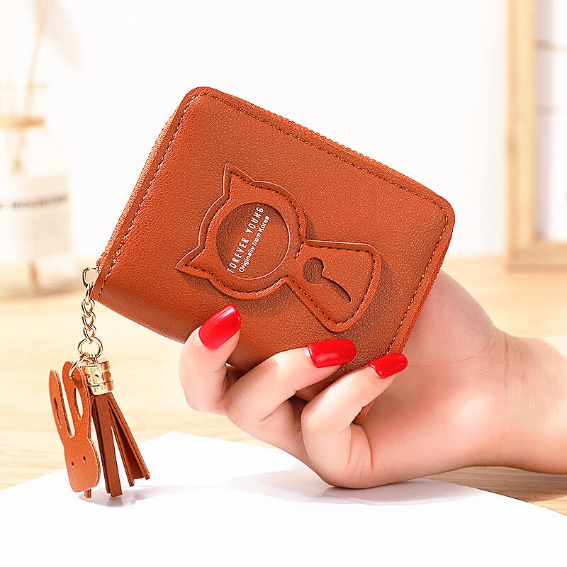 Women Wallet PU Leather Card Holder Coin Purses Zipper Long Female Wallet Cat Applique Cellphone Bag Lady: S7