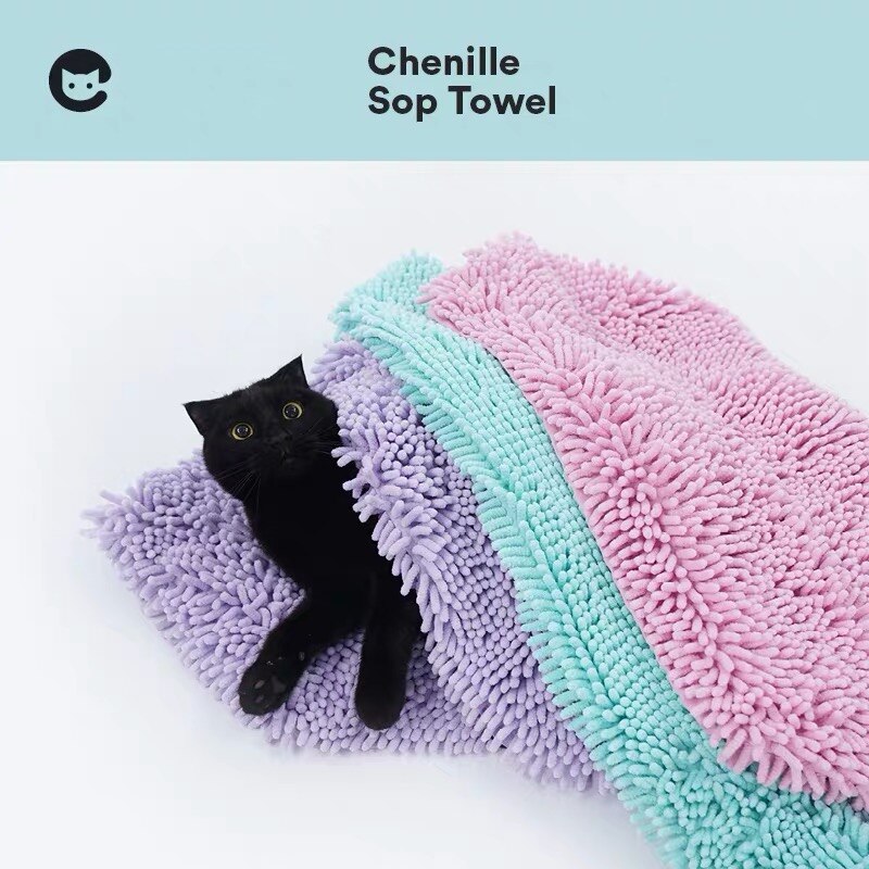 Drie Kleuren Beschikbaar Zachte Huisdieren Chenille Absorberende Baden Douche Handdoek Voor Honden Katten