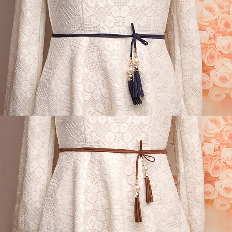 Nuevos cinturones de mujer, cadena de cintura estrecha con borla a la , cinturón para vestido, accesorios decorados con nudos