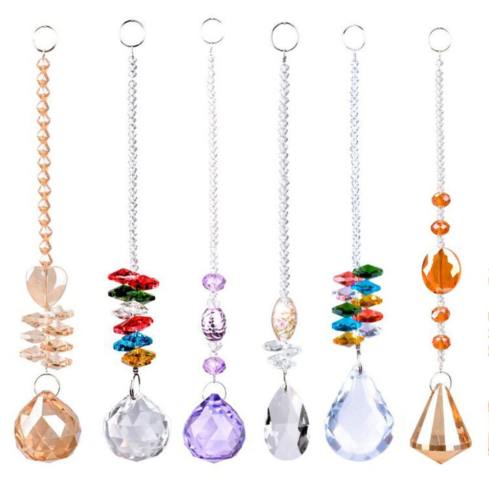 6PC Crystal Hanging Suncatcher Ornaments Window Wall Tree Hanging Pendant Decoration Crystal Rainbow Maker Sun Catcher Decor: 6PCS