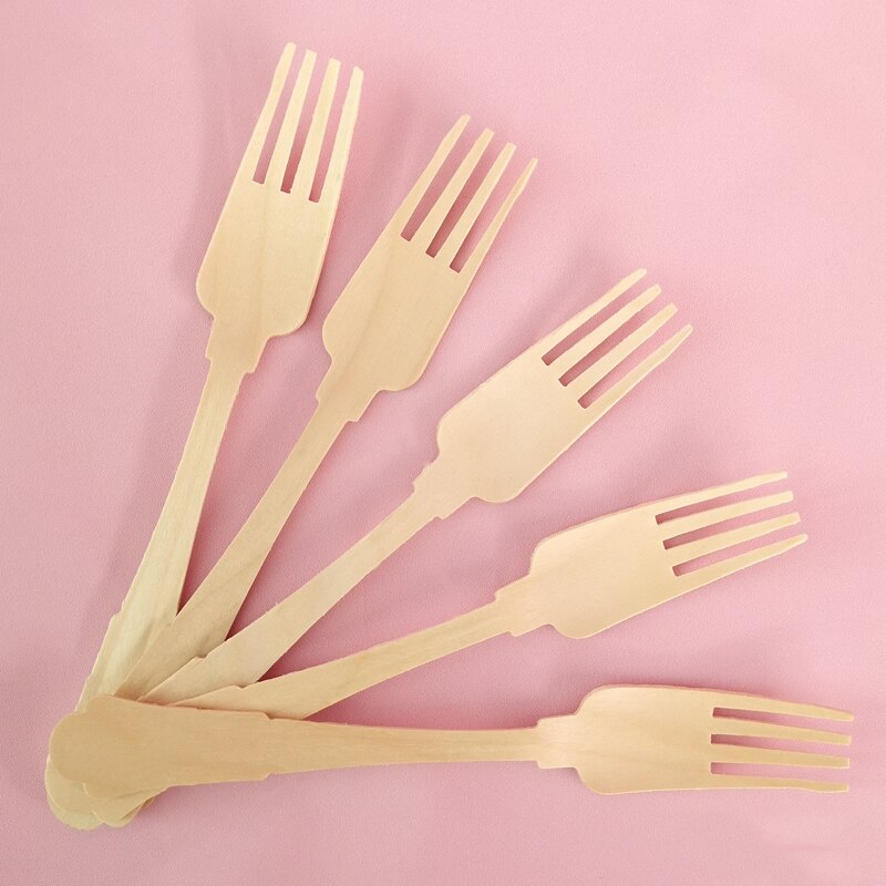 Verjaardagsfeestje Dessert Bureau Wegwerp Diner Plaat Set Kinderen Thema Picknick Decoratie Houten Vork Lepel Mes: fork 8pcs