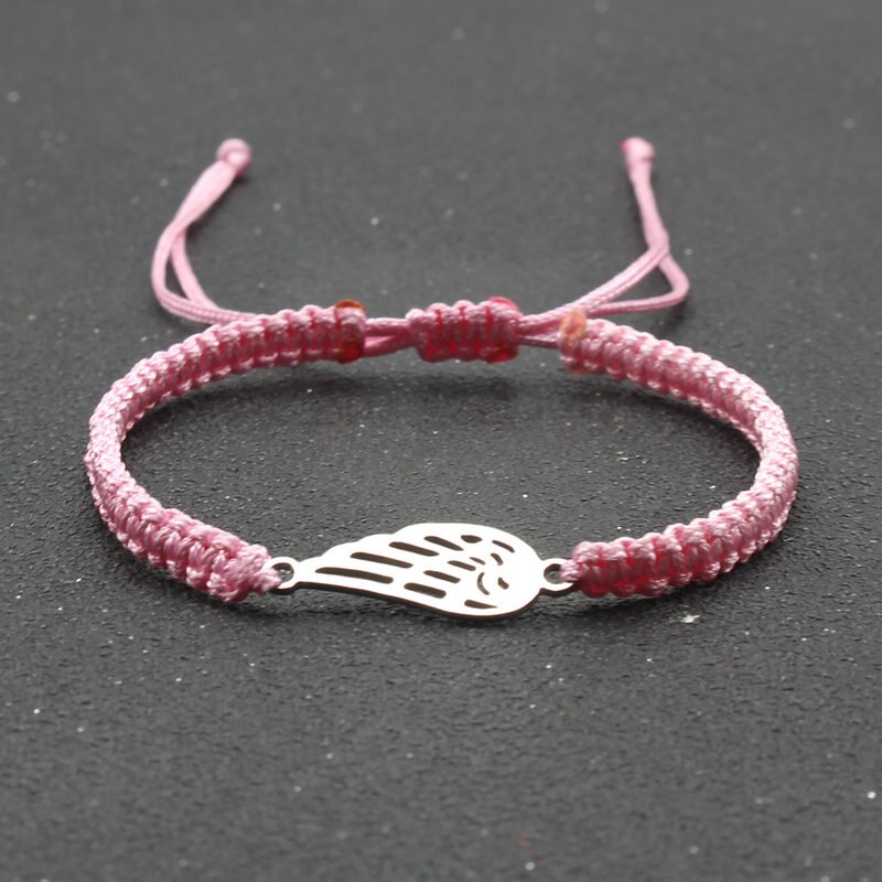 Bransoleta ze stali nierdzewnej Angel Wing Charm bransoletka ręcznie pleciona regulowana Lucky czerwona linka bransoletki dla kobiet mężczyzn biżuteria przyjaźni: Pink