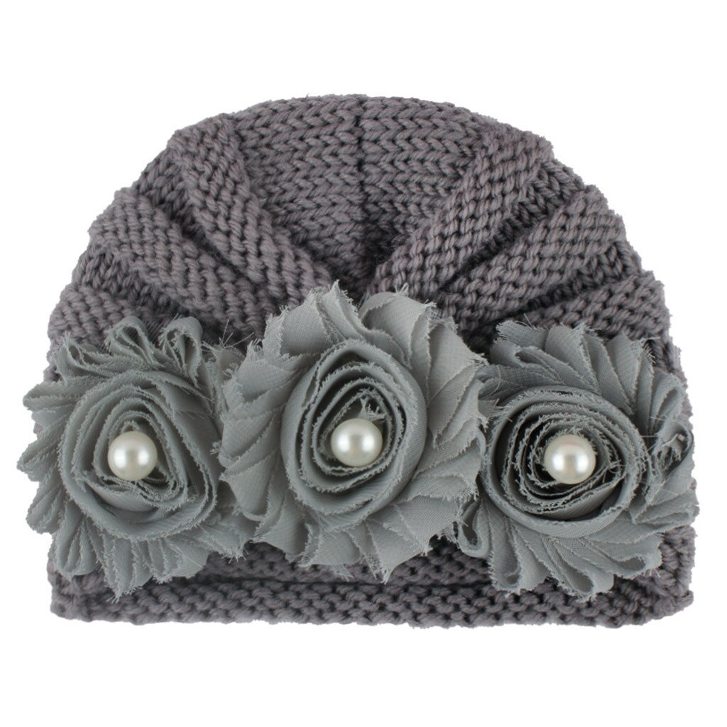 Grote Bloem Gebreide Baby Meisje Hoed Herfst Winter Warm Kids Baby Winter Hoed Effen Kleur Kindje Beanie Bonnet Enfant Kind hoed # P30: G
