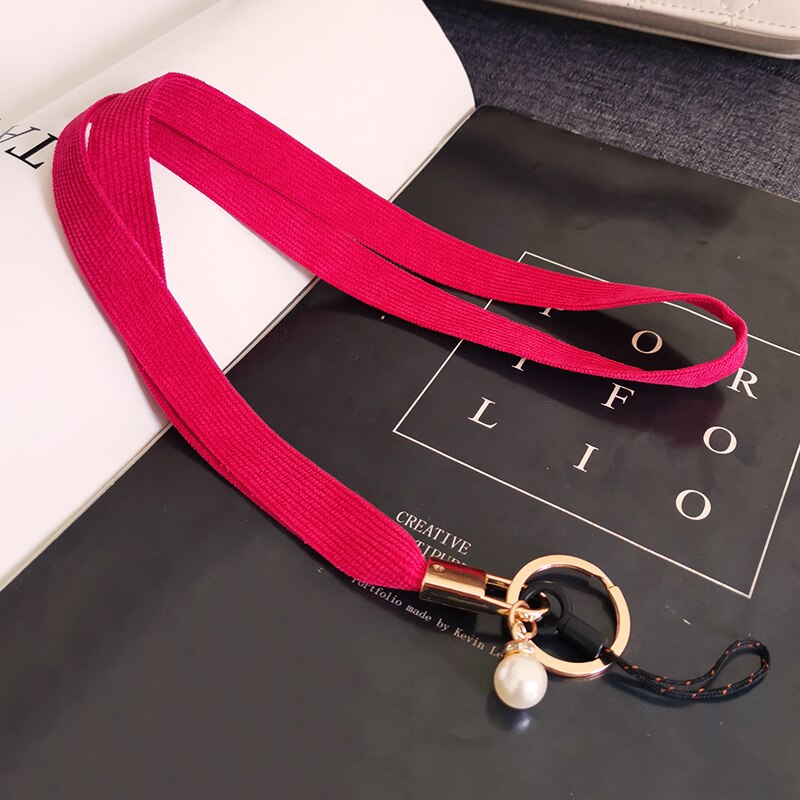 Lange Parel Pedant Telefoon Lanyard Voor Iphone Huawei Samsung Redmi Xiaomi Ketting Riem Voor Werken Card Badge Sleutelhanger: red