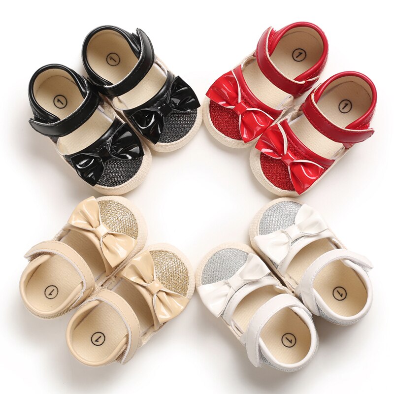 enfant en bas âge bébé fille berceau chaussures PU nœud semelle souple chaussures princesse bébé fille anti-dérapant bébé chaussures -né 0-18M