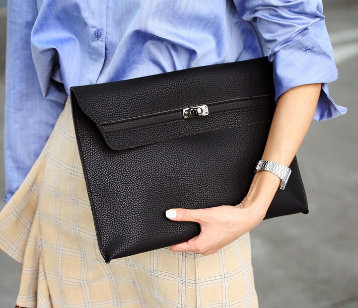 Pu leather notebook nettbrettveske laptop koffert manager bag kontordokumenter bag for ipad nettbrett med lomme inni: Svart