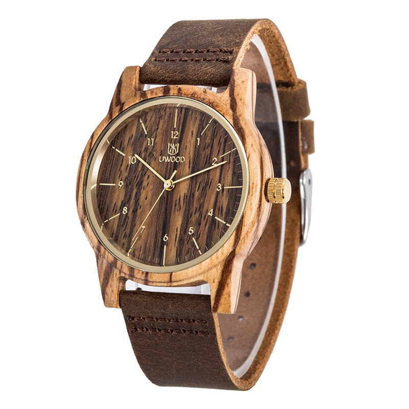 Leeev houten horloges voor heren vintage leren horlogeband casual quartz horloges heren