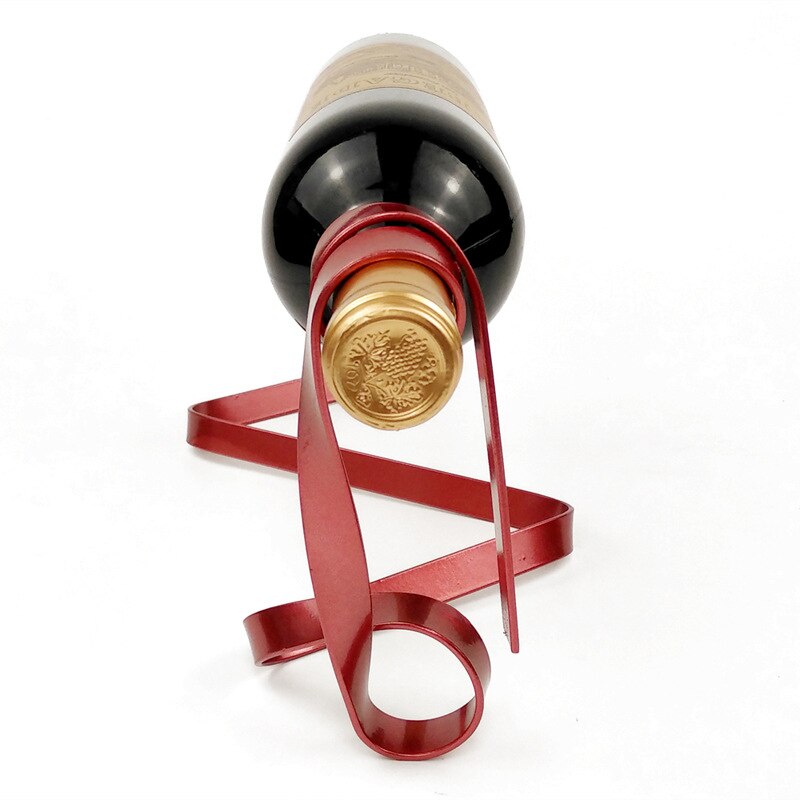 Magic Wine Bottle Racks Holder Stand Metal Iron Red Silk Ribbon Shaped Cabinet Display Ornaments Dinner Decoration Bar Kitchen