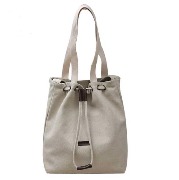 Willsrain retro stoffen tas canvas tas trekkoord boodschappentas trend dames effen handtas beige schoudertas