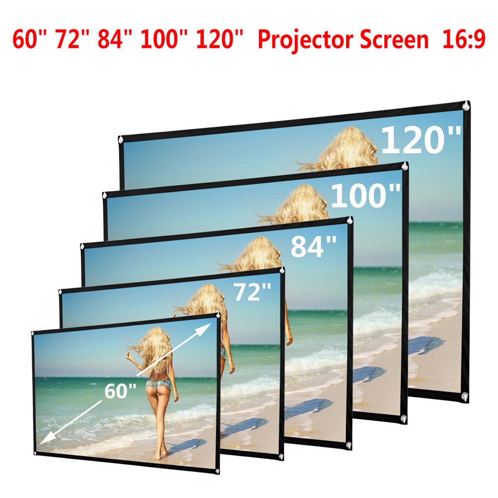 Upgrade Pantalla de proyector más gruesa, opcional 60/72/80/100/120 pulgadas 16:9, material de tela blanco portátil plegable para cine en casa